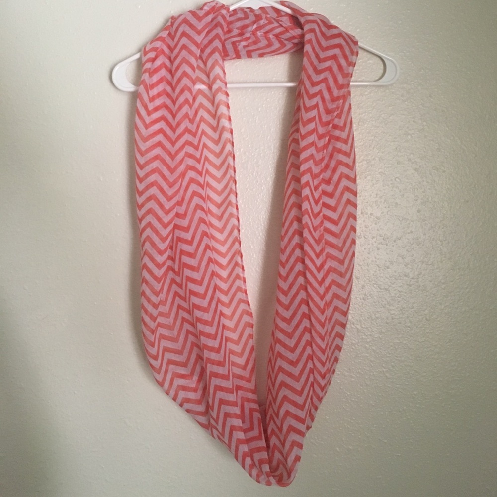 Coral pink and white chevron infinity scarf